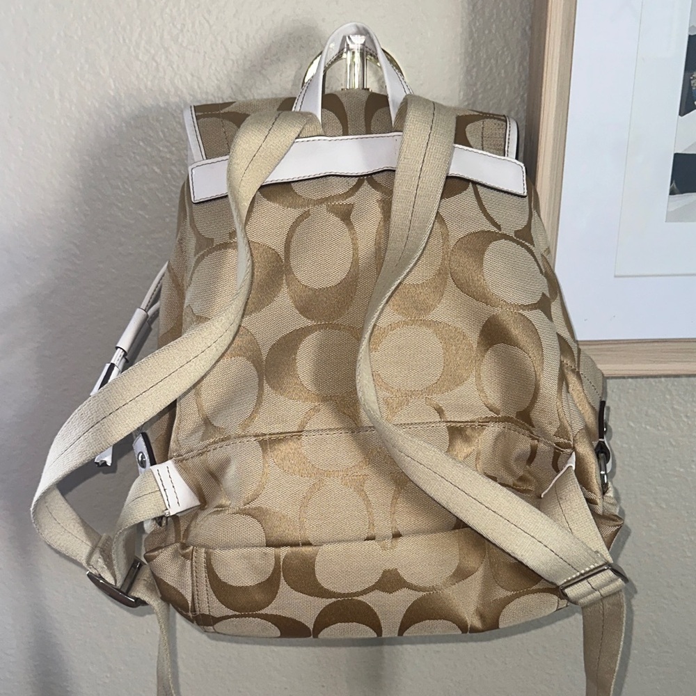 Coach Beige and White Signature Backpack - Picture 10 of 11